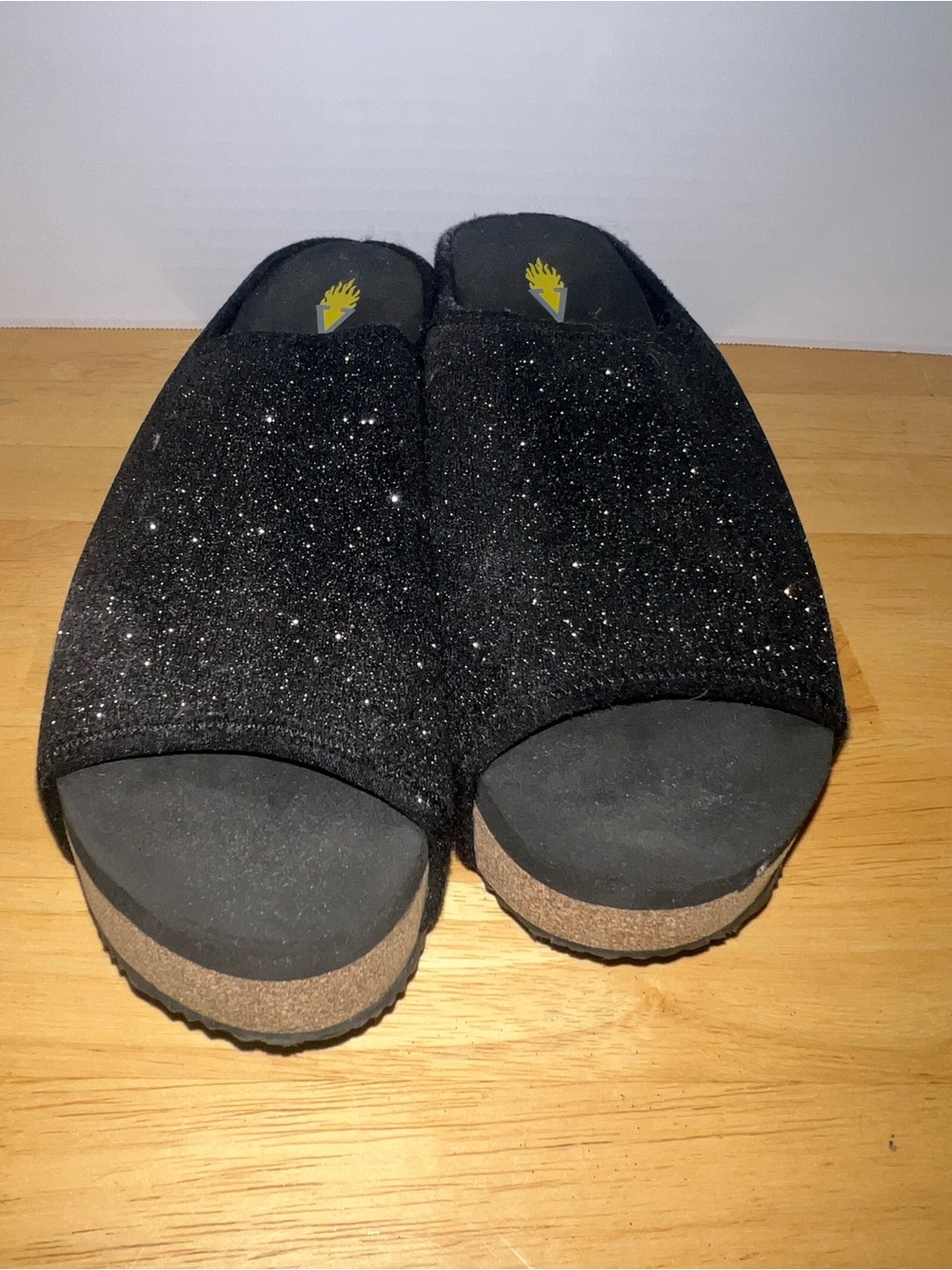 Volatile Black Glitter Slide Clogs